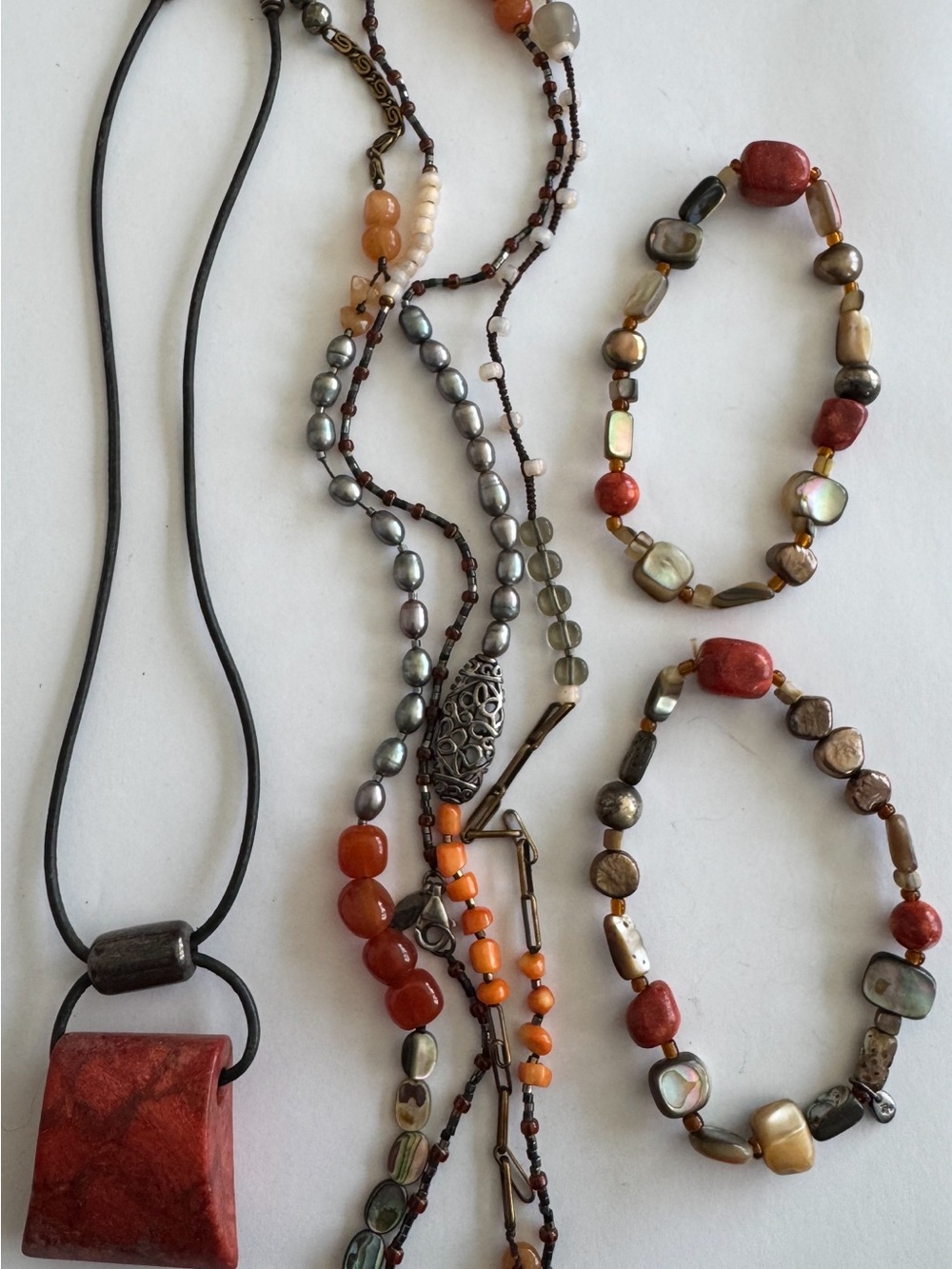 Silpada Red and Orange Bead Necklace Set with two matching bracelets